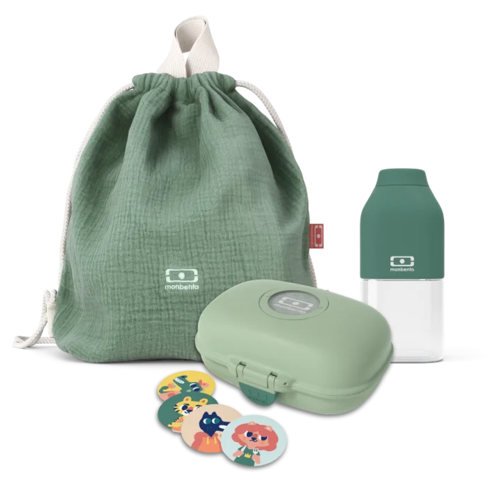 Kids set snack box + backpack green