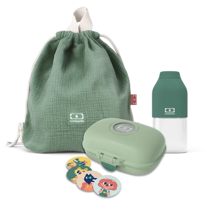 Kids set snack box + backpack green