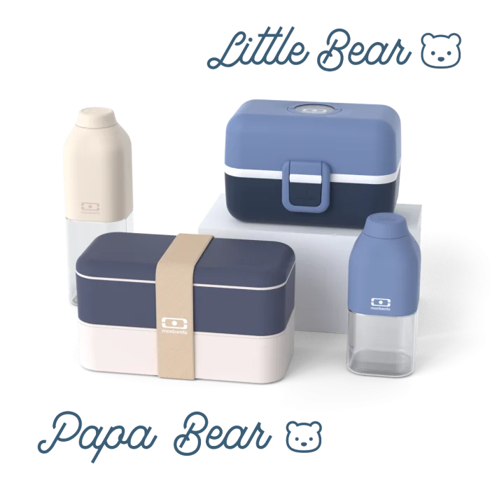 Set lunch boxes parents/kids blue "Papa Bear/Little Bear"