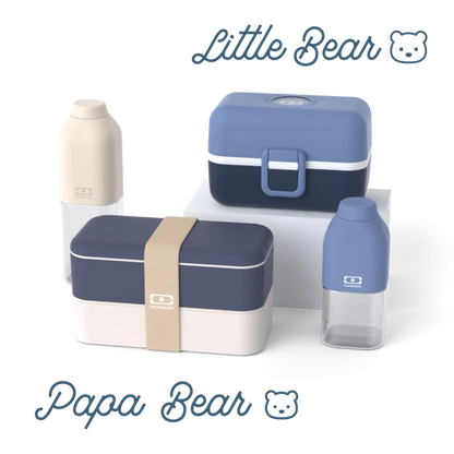 Set lunch boxes parents/kids blue "Papa Bear/Little Bear"