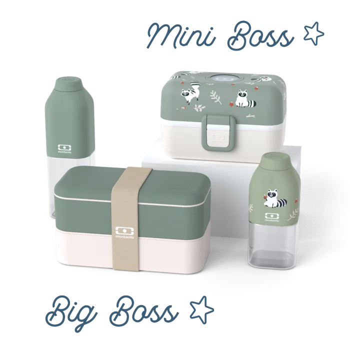Set lunch boxes parents/kids green "Big Boss/Mini Boss"