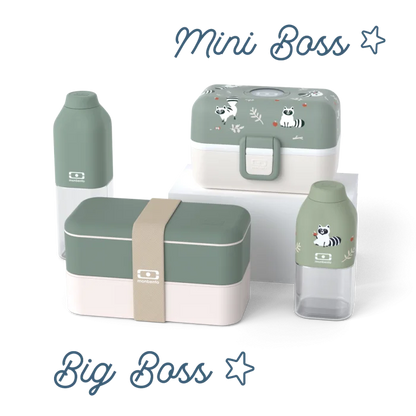 Set lunch boxes parents/kids green "Big Boss/Mini Boss"