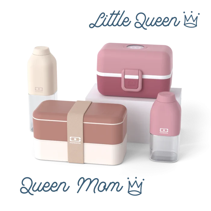 Set lunch boxes parents/kids pink "Queen Mom/Little Queen"
