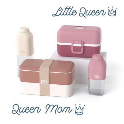 Set lunch boxes parents/kids pink "Queen Mom/Little Queen"